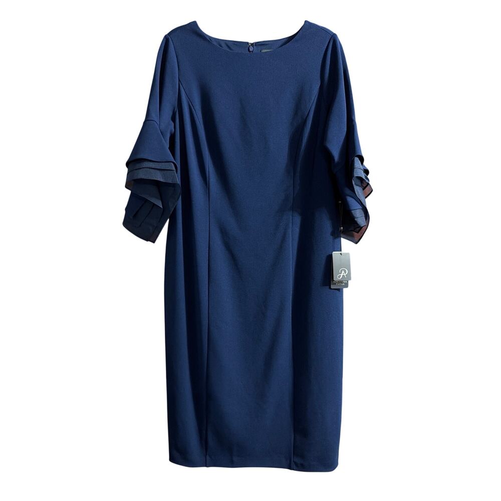 Adrianna Papell Womens Plus Size Navy Satin Knit Crepe Sheath Dress Size 14W New
